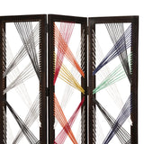 Benzara Contemporary 3 Panel Wooden Screen with Woven String Design, Multicolor BM205868 Multicolor Mango Wood, Fabric BM205868