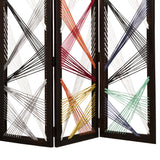 Benzara Contemporary 3 Panel Wooden Screen with Woven String Design, Multicolor BM205868 Multicolor Mango Wood, Fabric BM205868