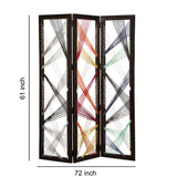 Benzara Contemporary 3 Panel Wooden Screen with Woven String Design, Multicolor BM205868 Multicolor Mango Wood, Fabric BM205868