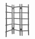 Contemporary 3 Panel Wooden Screen with Ladder Design, Gray