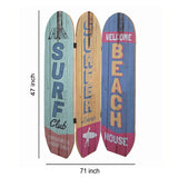 Benzara Contemporary 3 Panel Wood Screen with Surfboard Design, Multicolor BM205874 Multicolor Wood BM205874