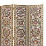 Benzara Royal 3 Panel Metal Screen with Decorated Gem Design, Multicolor BM205875 Multicolor Metal BM205875