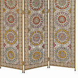 Benzara Royal 3 Panel Metal Screen with Decorated Gem Design, Multicolor BM205875 Multicolor Metal BM205875