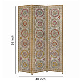 Benzara Royal 3 Panel Metal Screen with Decorated Gem Design, Multicolor BM205875 Multicolor Metal BM205875