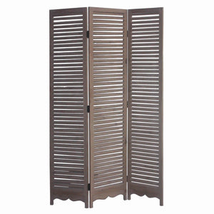 Benzara Minimal Wooden Screen with 3 Panels and Shutter Design, Brown BM205876 Brown Wood BM205876