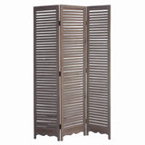 Minimal Wooden Screen with 3 Panels and Shutter Design, Brown