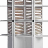 Benzara Contemporary 4 Panel Wooden Screen with Art Styled Shutter Design, White BM205878 White Wood BM205878