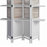 Benzara Contemporary 4 Panel Wooden Screen with Art Styled Shutter Design, White BM205878 White Wood BM205878