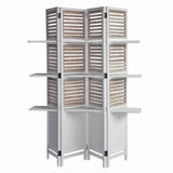 Benzara Contemporary 4 Panel Wooden Screen with Art Styled Shutter Design, White BM205878 White Wood BM205878