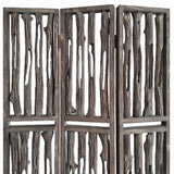 Benzara Contemporary 3 Panel Wooden Screen with Log Design, Brown BM205884 Brown Wood BM205884