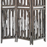 Benzara Contemporary 3 Panel Wooden Screen with Log Design, Brown BM205884 Brown Wood BM205884