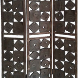 Benzara Contemporary 3 Panel Wooden Screen with Square Log Cut Inset, Brown BM205887 Brown Wood BM205887