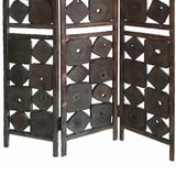 Benzara Contemporary 3 Panel Wooden Screen with Square Log Cut Inset, Brown BM205887 Brown Wood BM205887