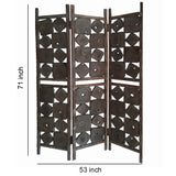 Benzara Contemporary 3 Panel Wooden Screen with Square Log Cut Inset, Brown BM205887 Brown Wood BM205887