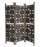 Contemporary 3 Panel Wooden Screen with Square Log Cut Inset, Brown