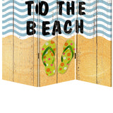 Benzara Foldable Canvas Screen with Beach Print and 3 Panels, Multicolor BM205889 Multicolor Wood, Fabric BM205889