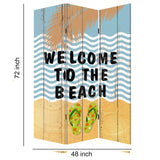 Benzara Foldable Canvas Screen with Beach Print and 3 Panels, Multicolor BM205889 Multicolor Wood, Fabric BM205889