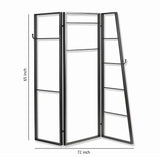 Benzara Modern Style 3 Panel Metal Screen with Hooks and Rod Hangings, Black BM205890 Black Metal BM205890