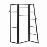 Modern Style 3 Panel Metal Screen with Hooks and Rod Hangings, Black