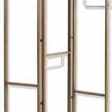 Benzara Modern Style 3 Panel Metal Screen with Hooks and Rod Hangings, Brown BM205891 Brown Metal BM205891