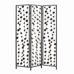 Benzara Transitional 3 Panel Metal Screen with Intricate Flower Design, Black BM205892 Black Metal BM205892