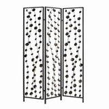 Transitional 3 Panel Metal Screen with Intricate Flower Design, Black