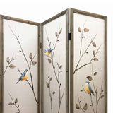 Benzara Art Styled 3 Panel Wooden Screen with Hand painted Fabric Design, Beige BM205893 Beige Wood, Fabric BM205893