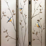 Benzara Art Styled 3 Panel Wooden Screen with Hand painted Fabric Design, Beige BM205893 Beige Wood, Fabric BM205893