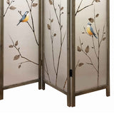 Benzara Art Styled 3 Panel Wooden Screen with Hand painted Fabric Design, Beige BM205893 Beige Wood, Fabric BM205893