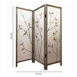 Benzara Art Styled 3 Panel Wooden Screen with Hand painted Fabric Design, Beige BM205893 Beige Wood, Fabric BM205893