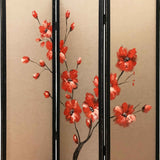 Benzara 3 Panel Wooden Screen with Hand painted Fabric Design, Red and Brown BM205894 Red and Brown Wood, Fabric BM205894