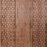 Benzara 3 Panel Transitional Wooden Screen with Leaf Like Carvings, Brown BM205896 Brown Wood BM205896