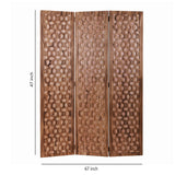 Benzara 3 Panel Transitional Wooden Screen with Leaf Like Carvings, Brown BM205896 Brown Wood BM205896