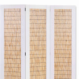 Benzara Transitional 3 Panel Wooden Screen with Wicker Paneling, White and Brown BM205897 White and Brown Wood BM205897