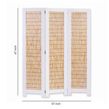 Benzara Transitional 3 Panel Wooden Screen with Wicker Paneling, White and Brown BM205897 White and Brown Wood BM205897