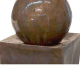 Benzara Miniature Ball Top Fountain with Square Base Planter, Brown BM205911 Brown Sandstone, LED BM205911