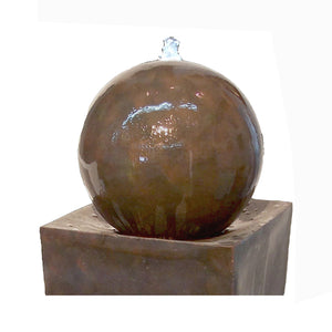 Benzara Miniature Ball Top Fountain with Square Base Planter, Brown BM205911 Brown Sandstone, LED BM205911