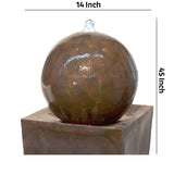 Benzara Miniature Ball Top Fountain with Square Base Planter, Brown BM205911 Brown Sandstone, LED BM205911