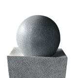 Benzara Tall Ball Top Fountain with Tall Square Vase Base Planter, Gray BM205912 Gray Sandstone, LED BM205912