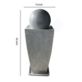 Benzara Tall Ball Top Fountain with Tall Square Vase Base Planter, Gray BM205912 Gray Sandstone, LED BM205912