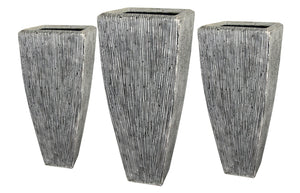 Benzara Hand Made Square Ribbed Planter with Tapered Bottom, White, Set of 3 BM205914 White Sandstone BM205914