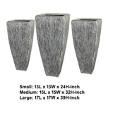 Benzara Hand Made Square Ribbed Planter with Tapered Bottom, White, Set of 3 BM205914 White Sandstone BM205914