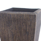 Benzara Hand Made Square Ribbed Planter with Tapered Bottom, Brown, Set of 3 BM205915 White Sandstone BM205915