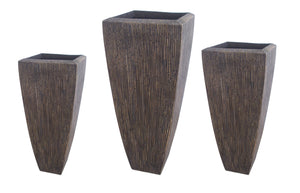 Benzara Hand Made Square Ribbed Planter with Tapered Bottom, Brown, Set of 3 BM205915 White Sandstone BM205915