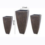 Benzara Hand Made Square Ribbed Planter with Tapered Bottom, Brown, Set of 3 BM205915 White Sandstone BM205915