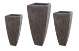 Hand Made Square Ribbed Planter with Tapered Bottom, Brown, Set of 3