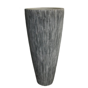 Benzara Hand Made Conical Ribbed Flower Vase Sandstone Planter, White BM205917 White Sandstone BM205917