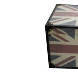 Benzara Storage Trunk with Union Jack Print Canvas Upholstery, Multicolor, Set of 3 BM205920 Multicolor Wood, Fabric, Faux-Leather BM205920