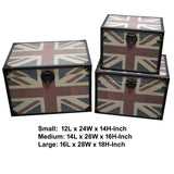 Benzara Storage Trunk with Union Jack Print Canvas Upholstery, Multicolor, Set of 3 BM205920 Multicolor Wood, Fabric, Faux-Leather BM205920