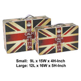 Benzara Suitcase with Union Jack Print Canvas Upholstery, Multicolor, Set of 2 BM205924 Multicolor Wood, Fabric, Faux-Leather, Metal BM205924